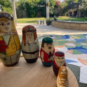 Wood Colorful Nesting Dolls Set 25th Anniversary 1994